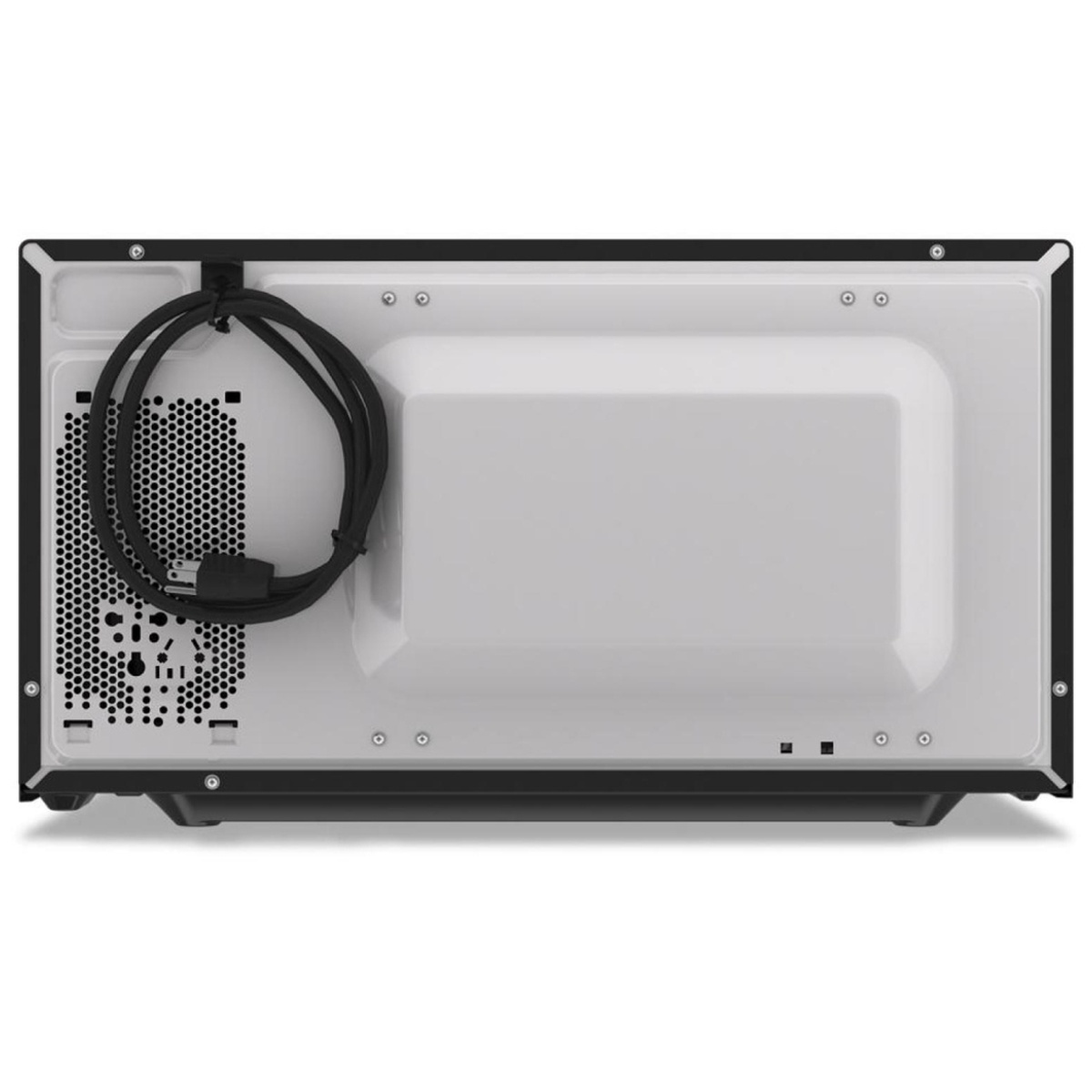 Back of the microwave with cord and ventilation