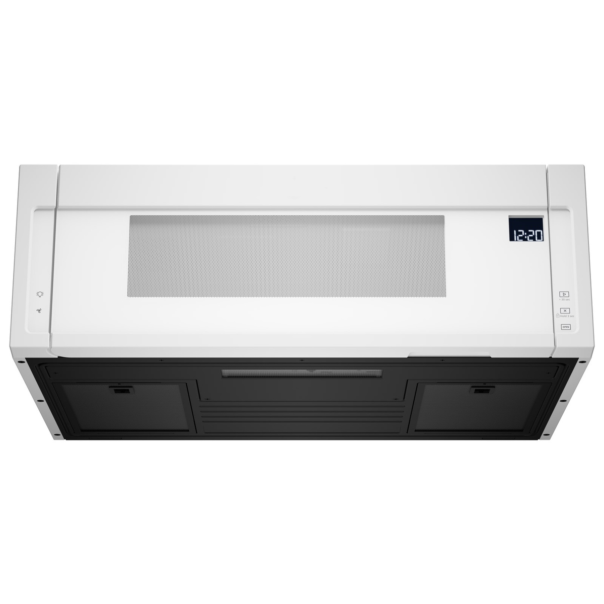 Underside of the microwave showing vent filters and task lighting