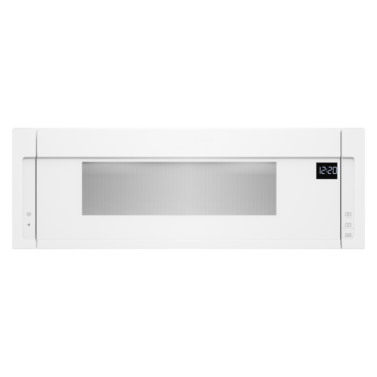 Front view of the Whirlpool microwave with display and concealed touch controls