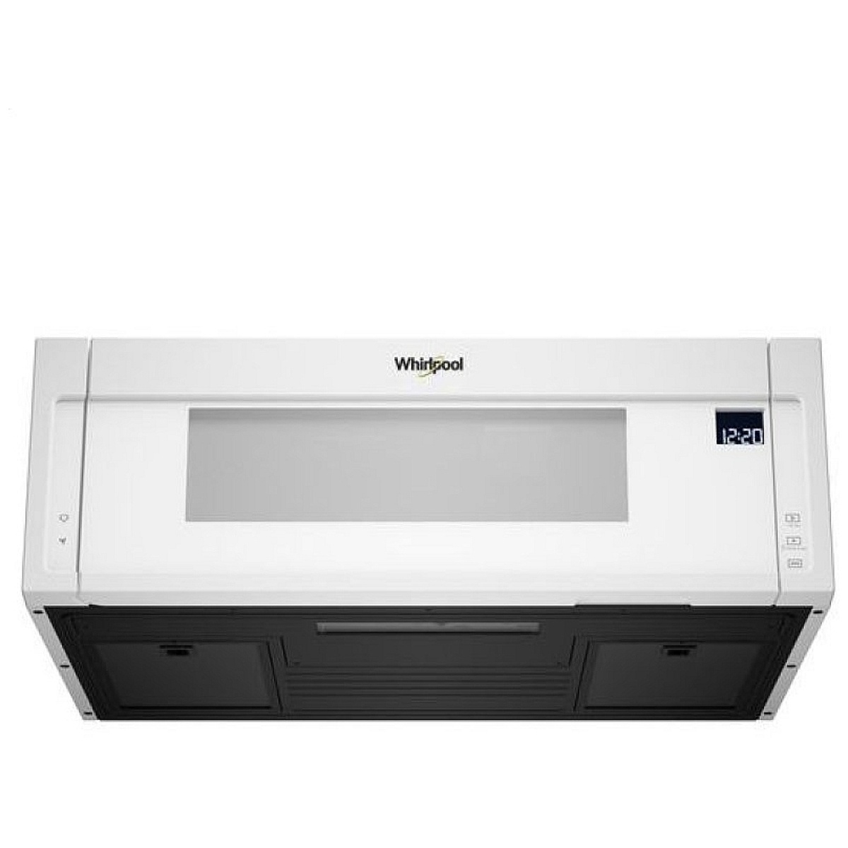 Underside of the microwave showing vent filters and center light