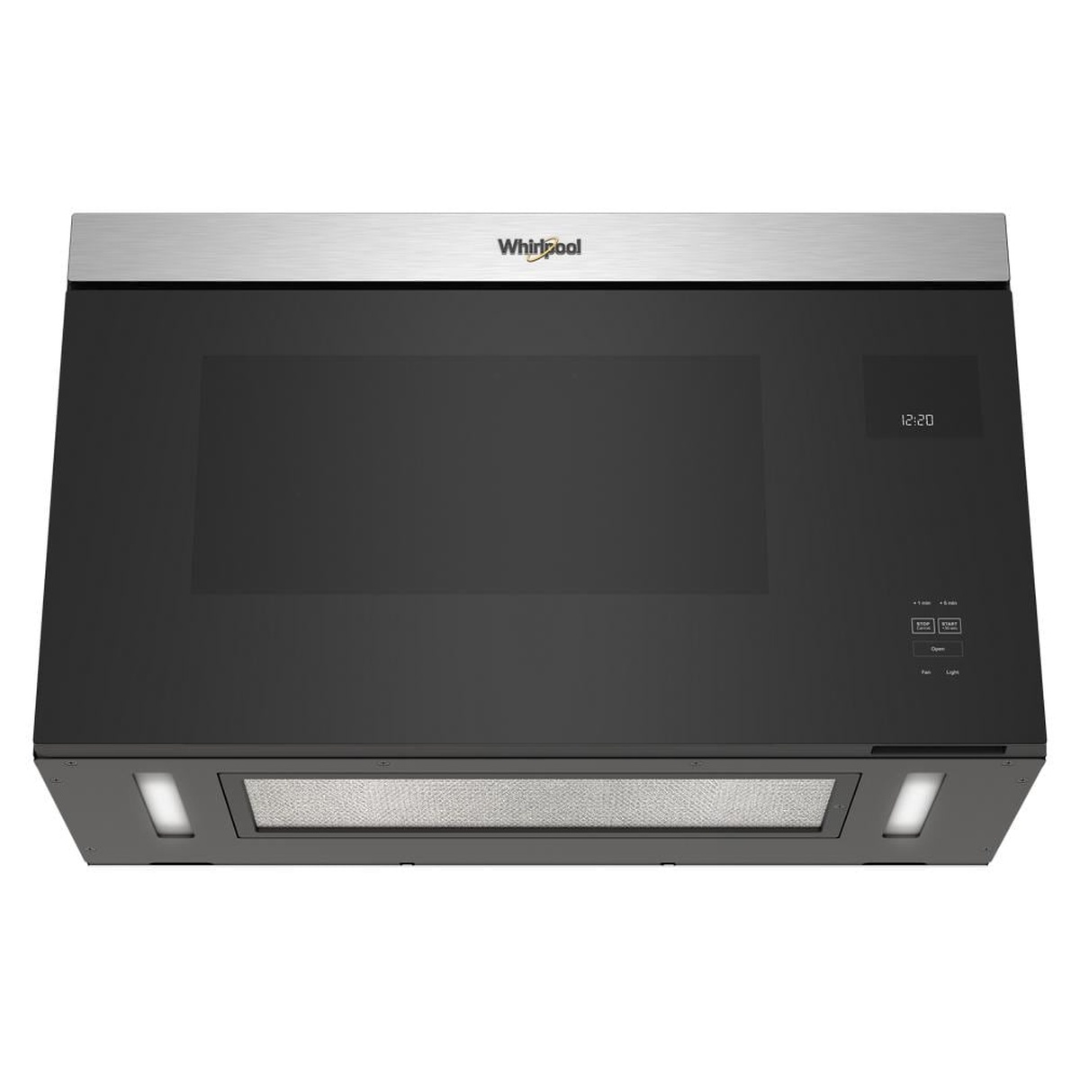 Bottom view showing hidden vent and dual lights on the microwave