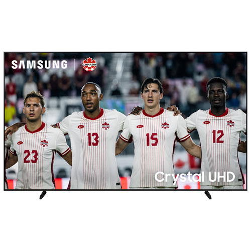 Samsung TV displaying a soccer broadcast with players on screen