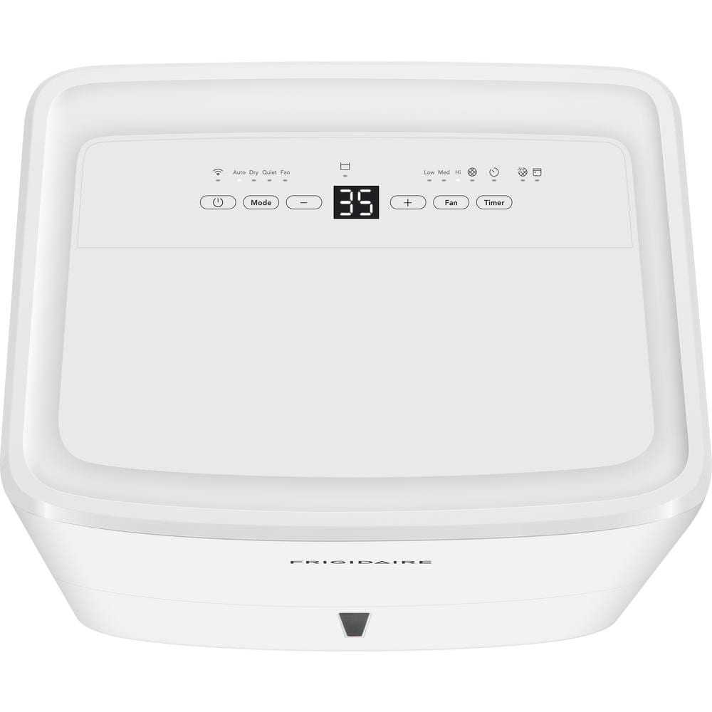 Top view of the Frigidaire dehumidifier showing the electronic control panel and display