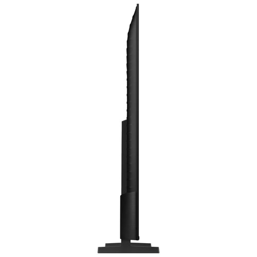 Side profile of the Samsung M80H TV showing its slim cabinet and stand