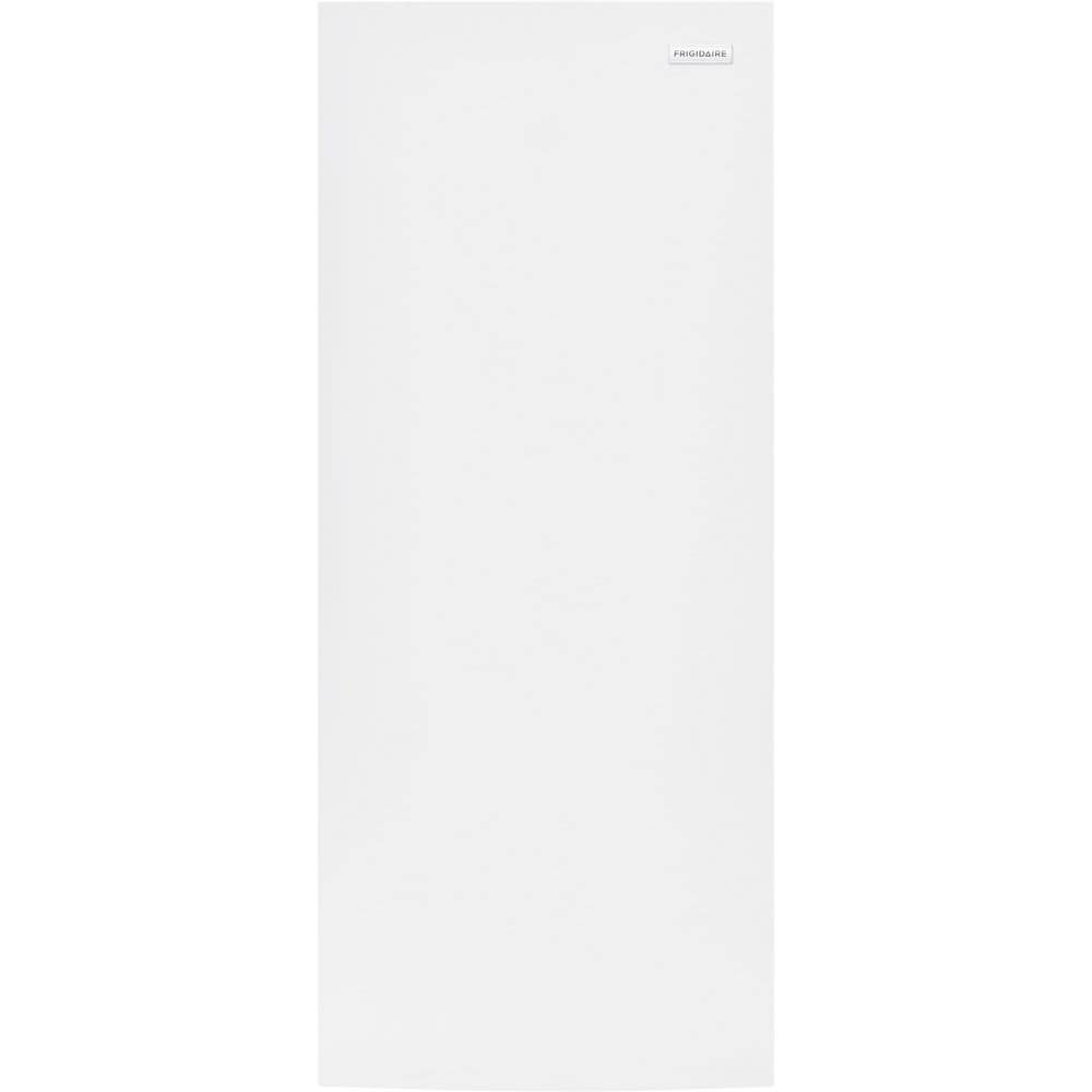 Front view of white Frigidaire upright freezerless refrigerator with clean minimalist exterior