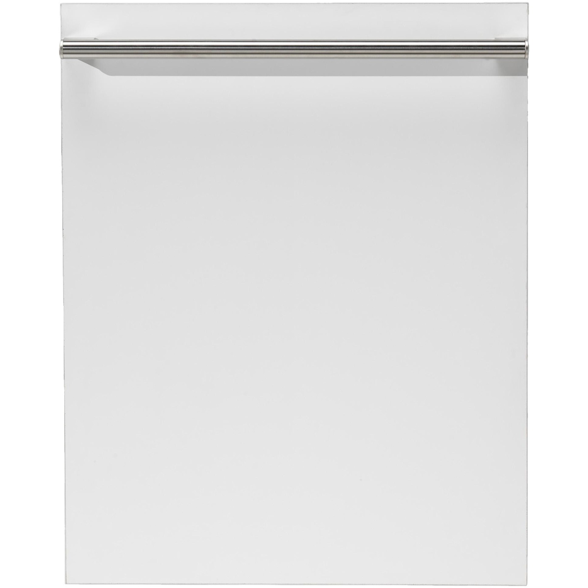 Front view of a panel-ready dishwasher door with a wide horizontal handle