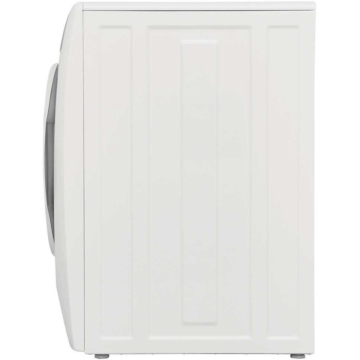 Side profile of the white Electrolux front load washer showing its smooth cabinet design