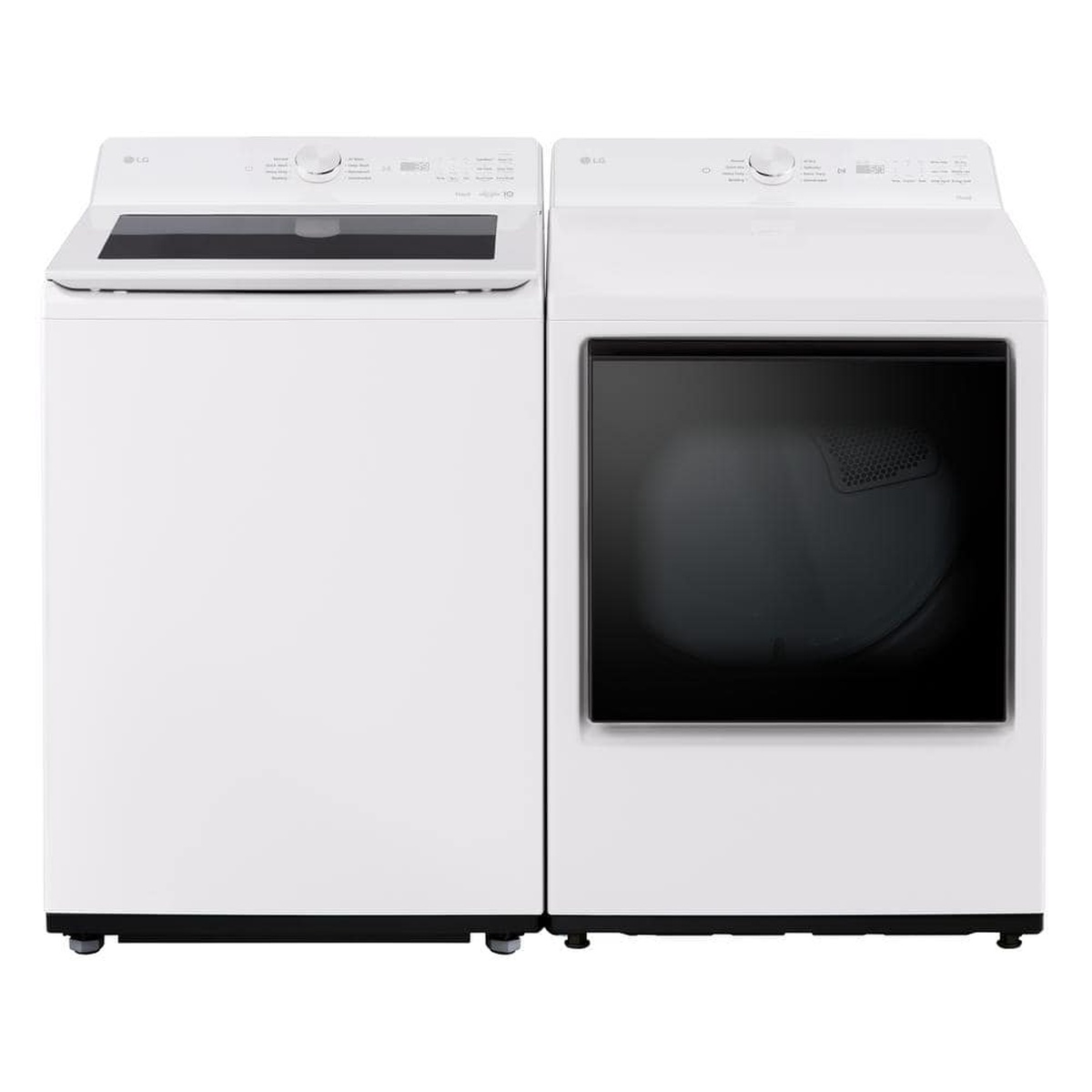 Matching white LG top-load washer and white LG dryer shown side by side
