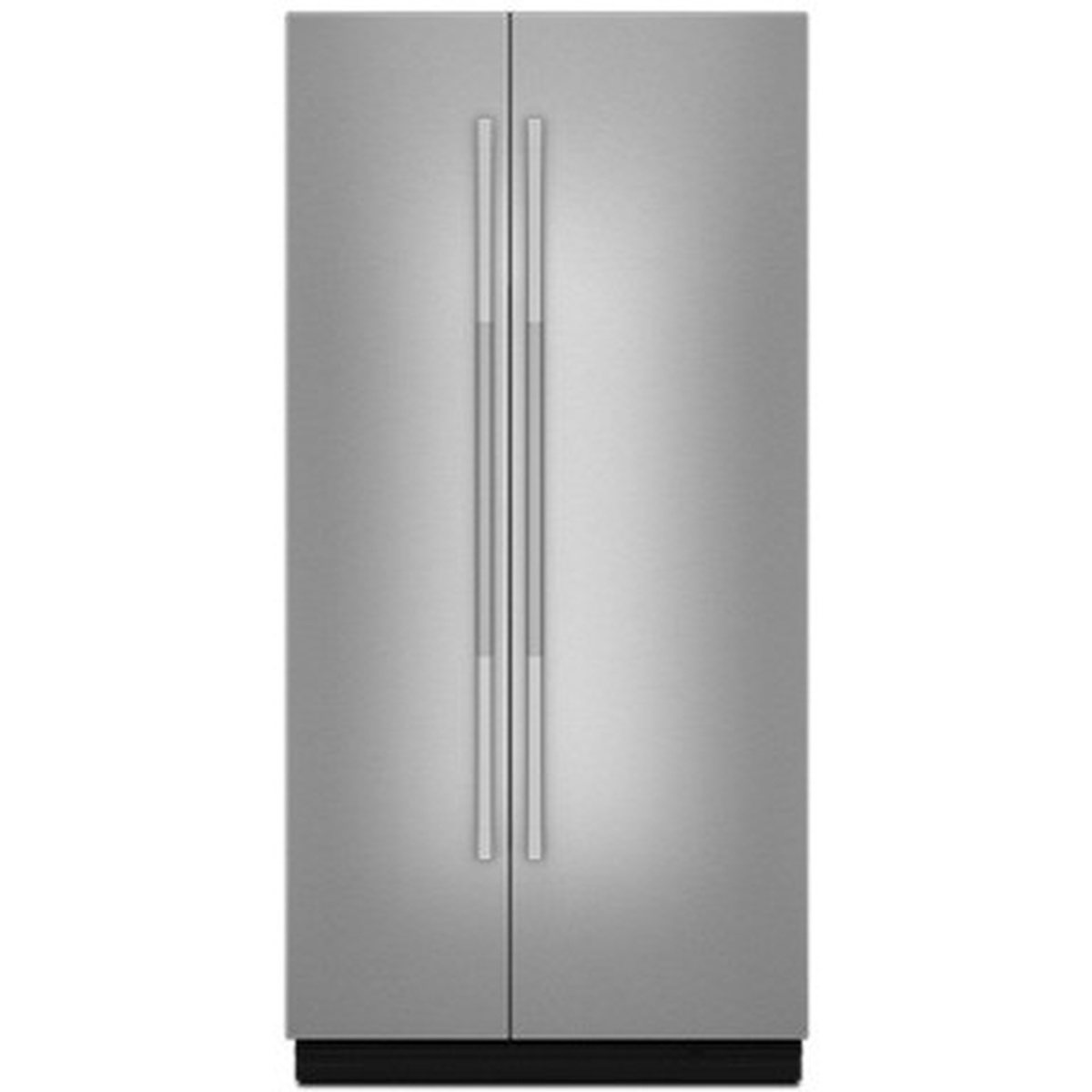 Front view of a stainless panel kit with two tall doors and long vertical handles