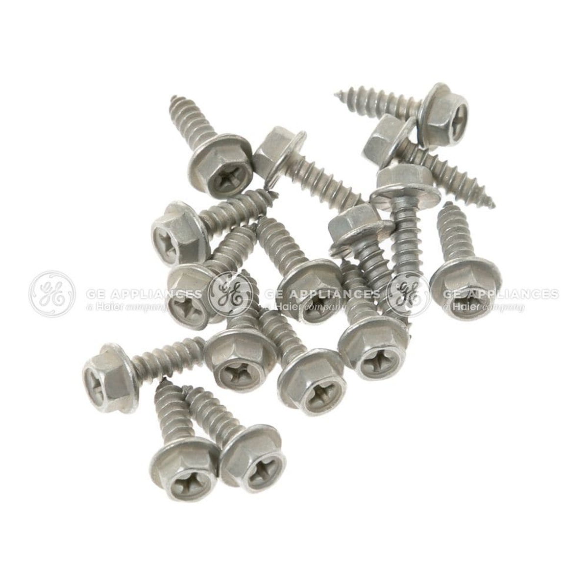 Close-up of silver installation screws included with the GE stacking kit