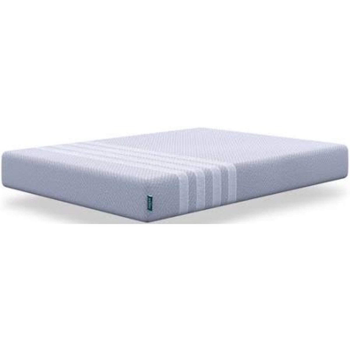 White mattress with a textured cover and striped side panel
