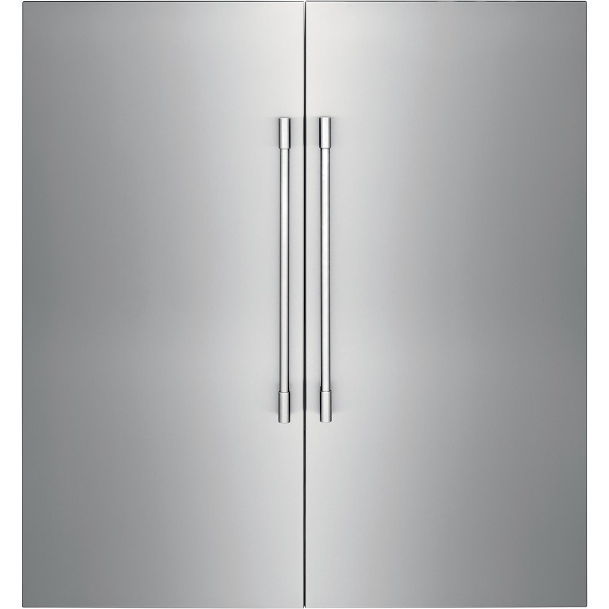 Two matching stainless single-door columns installed side by side with long vertical handles