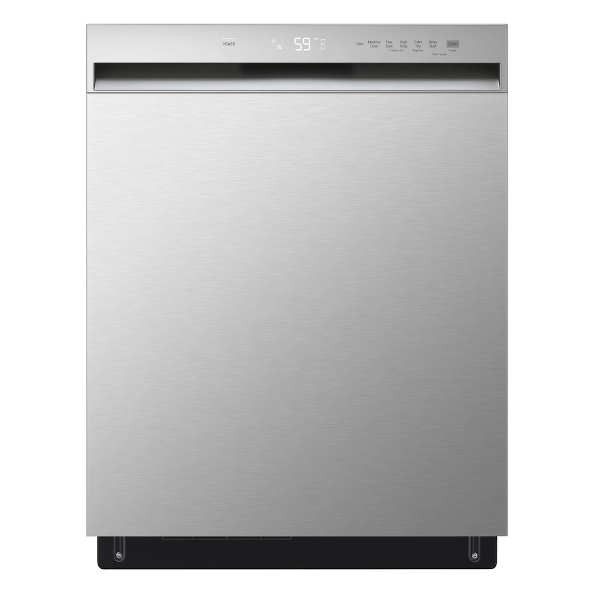 Front view of LG fingerprint-resistant stainless steel dishwasher with front control panel