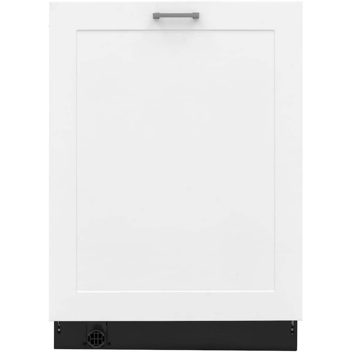 Front view of a panel-ready dishwasher door with a simple handle