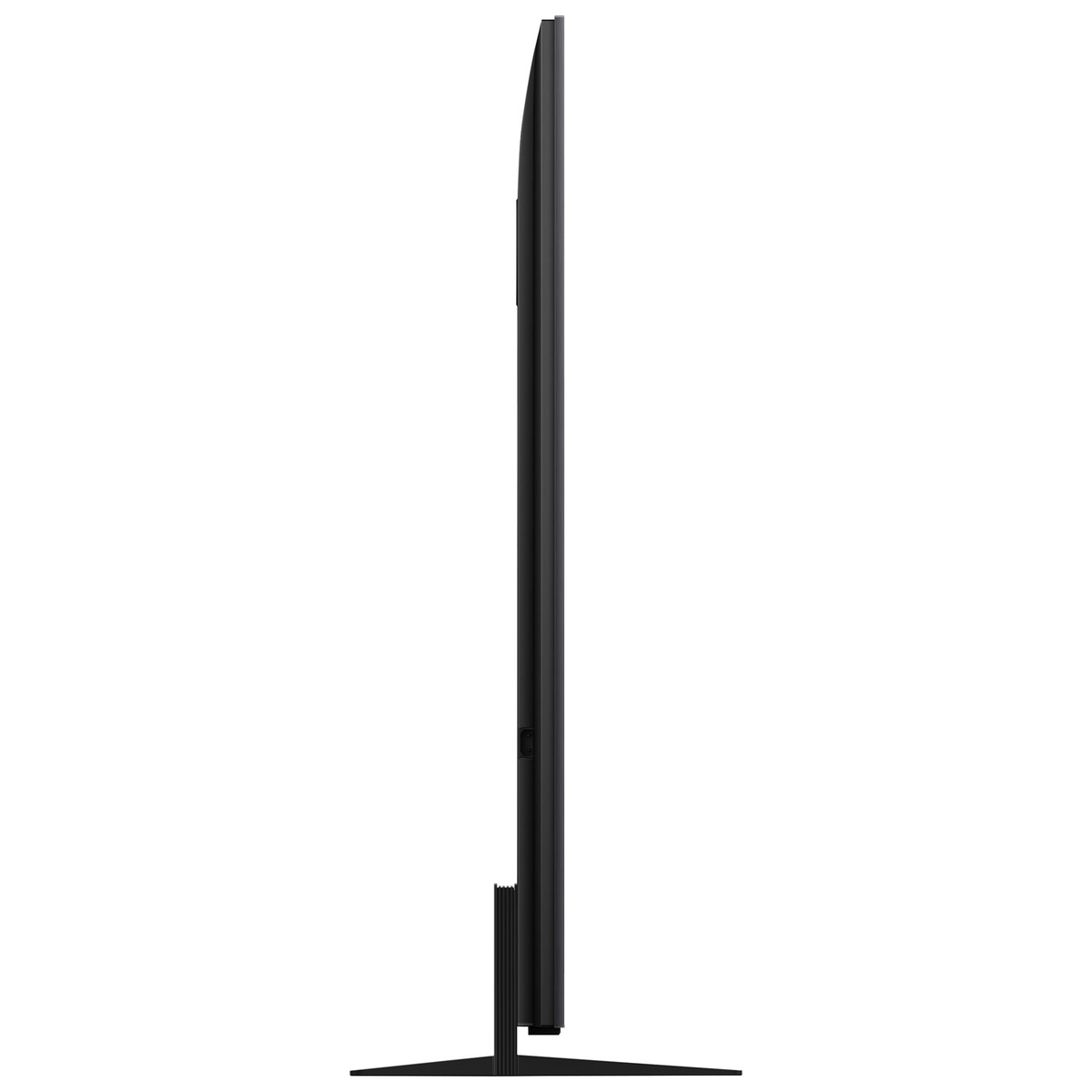 Side profile of the TCL TV showing a slim panel and the stand base