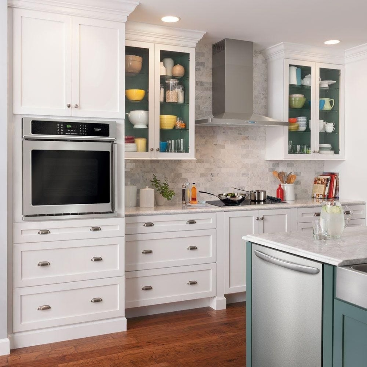Frigidaire Gallery wall oven installed in white kitchen cabinetry
