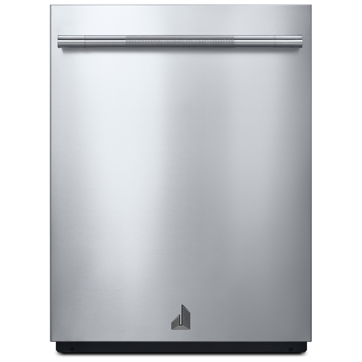 Front view of JennAir fully integrated stainless-steel dishwasher with towel-bar handle