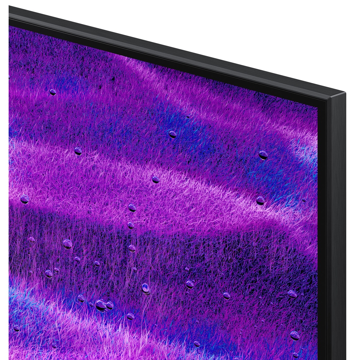 Close-up of the TV corner showing a thin black bezel and screen edge