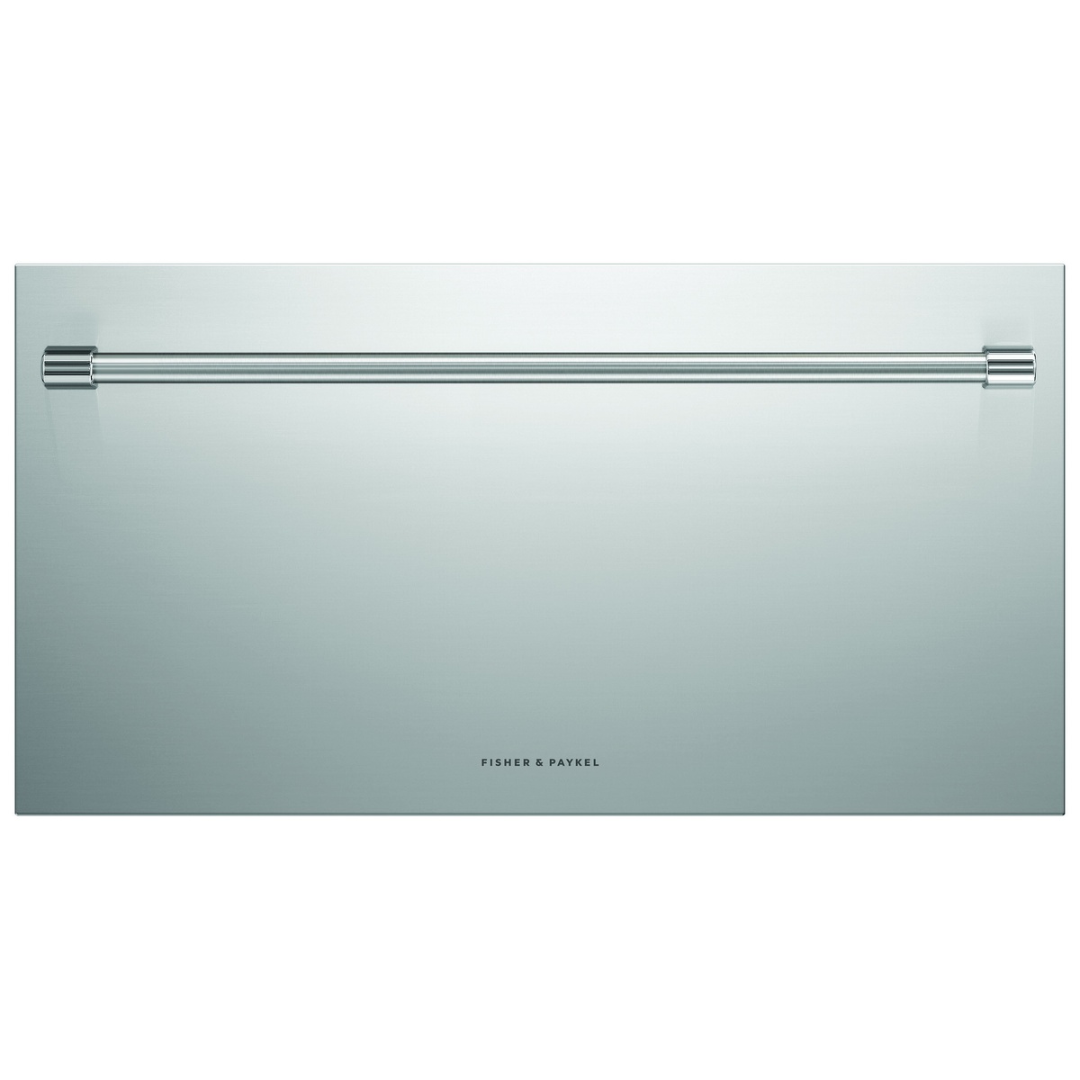 Fisher & Paykel stainless door panel front with a horizontal bar handle and logo
