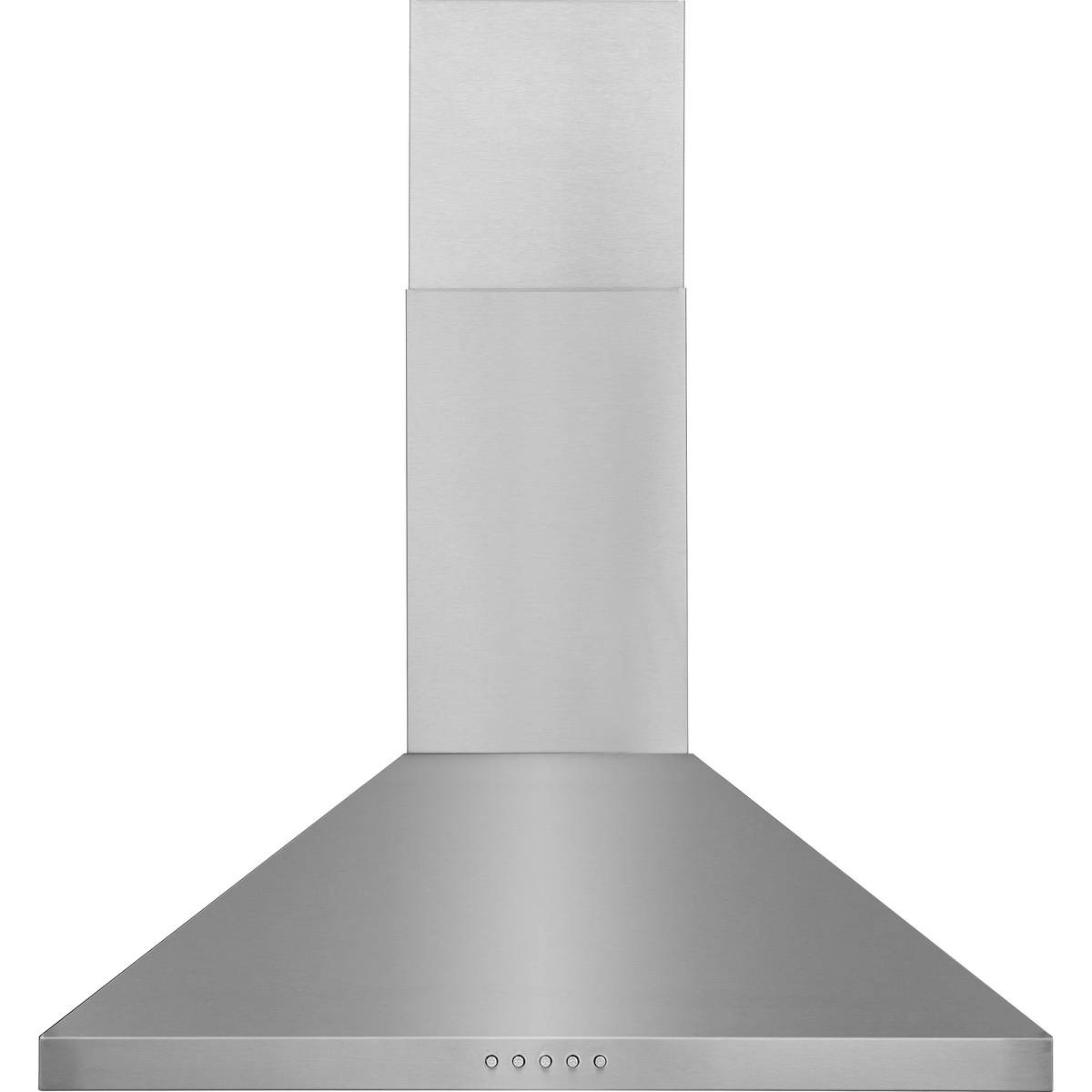 Front view of a stainless steel T-shape wall-mounted range hood with chimney