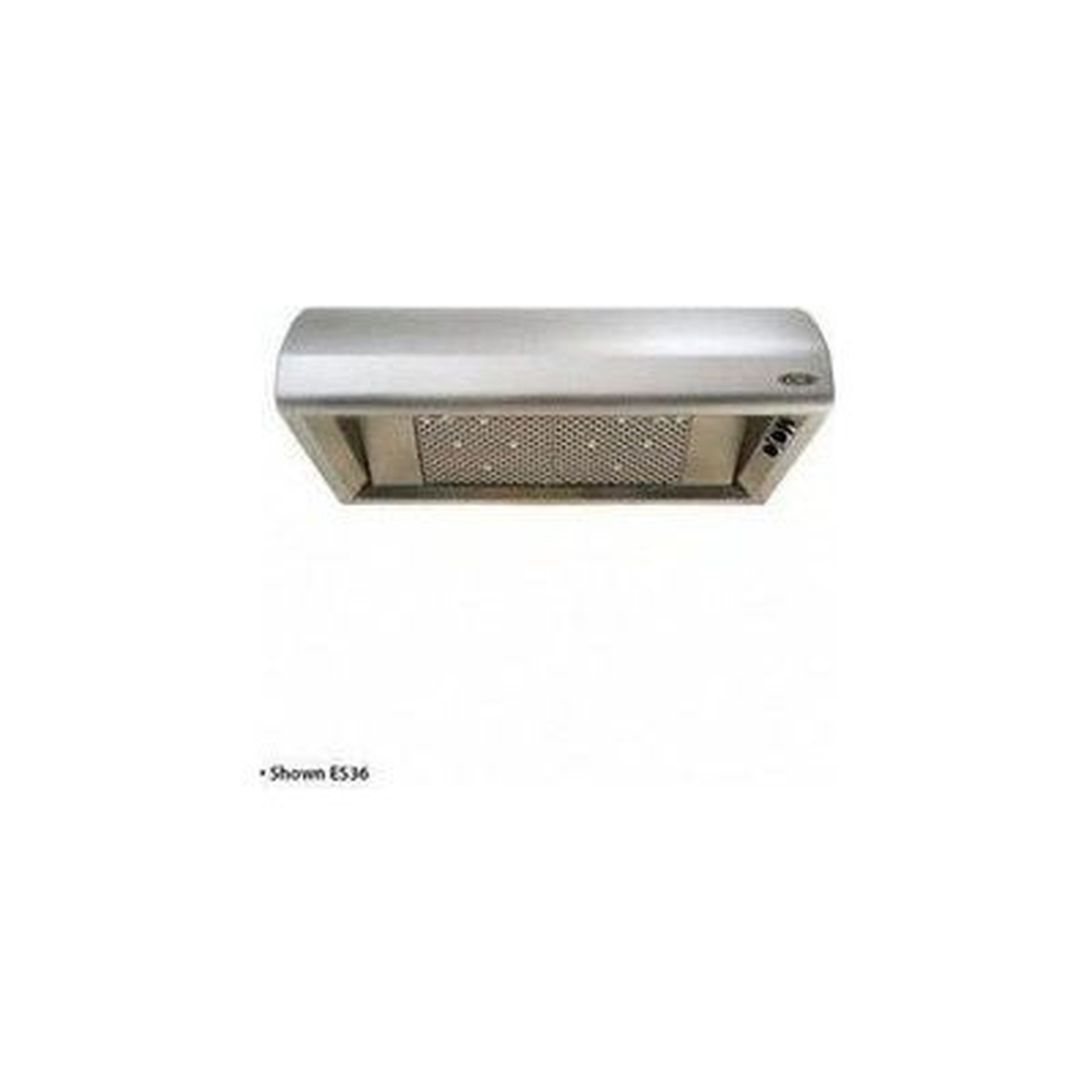 Front angled view of the DCS ES30 stainless steel hood showing its curved, low-profile canopy