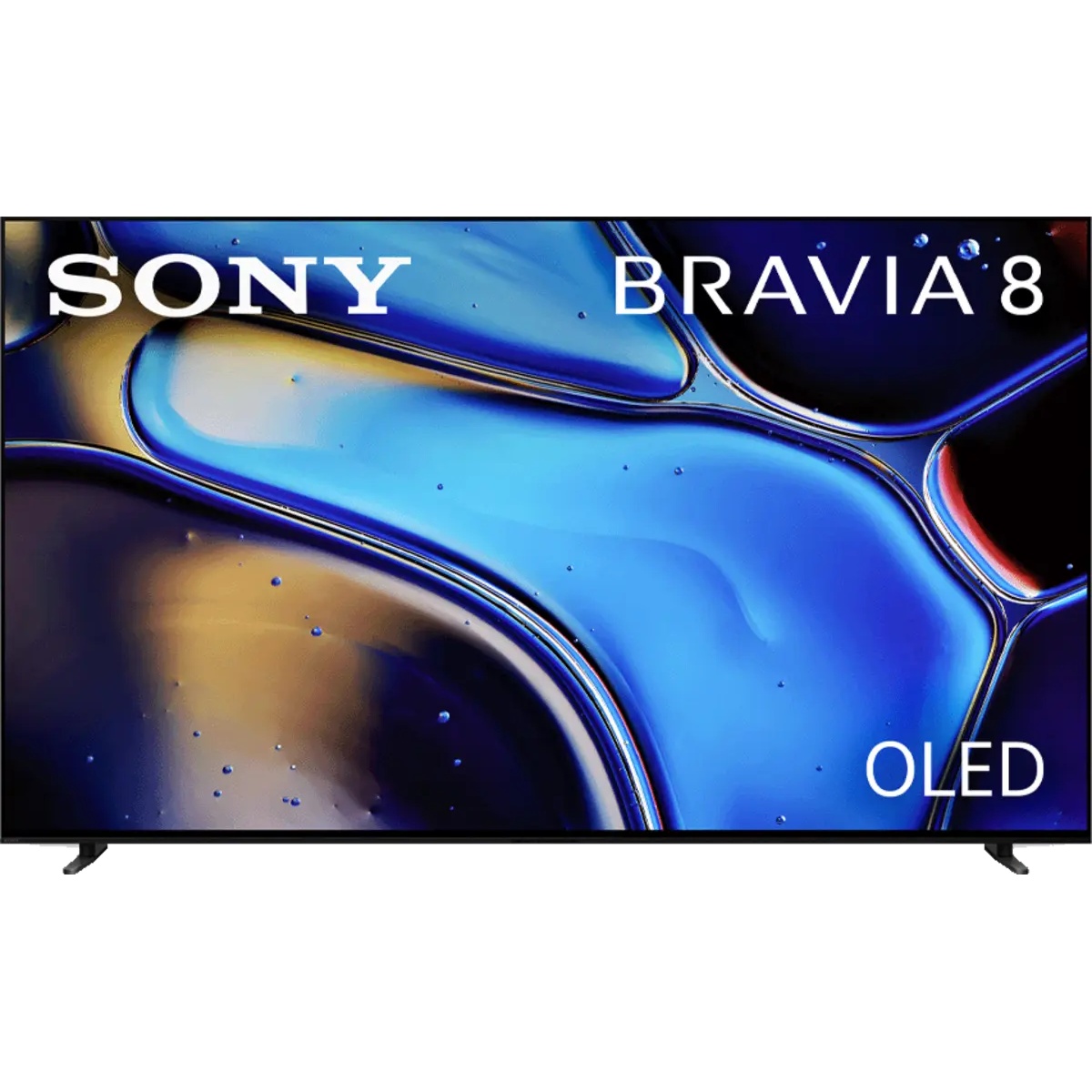 Front view of Sony BRAVIA 8 OLED television displaying abstract blue artwork