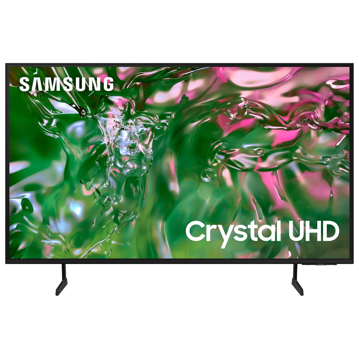 Front view of a Samsung TV displaying Samsung branding and the words Crystal UHD