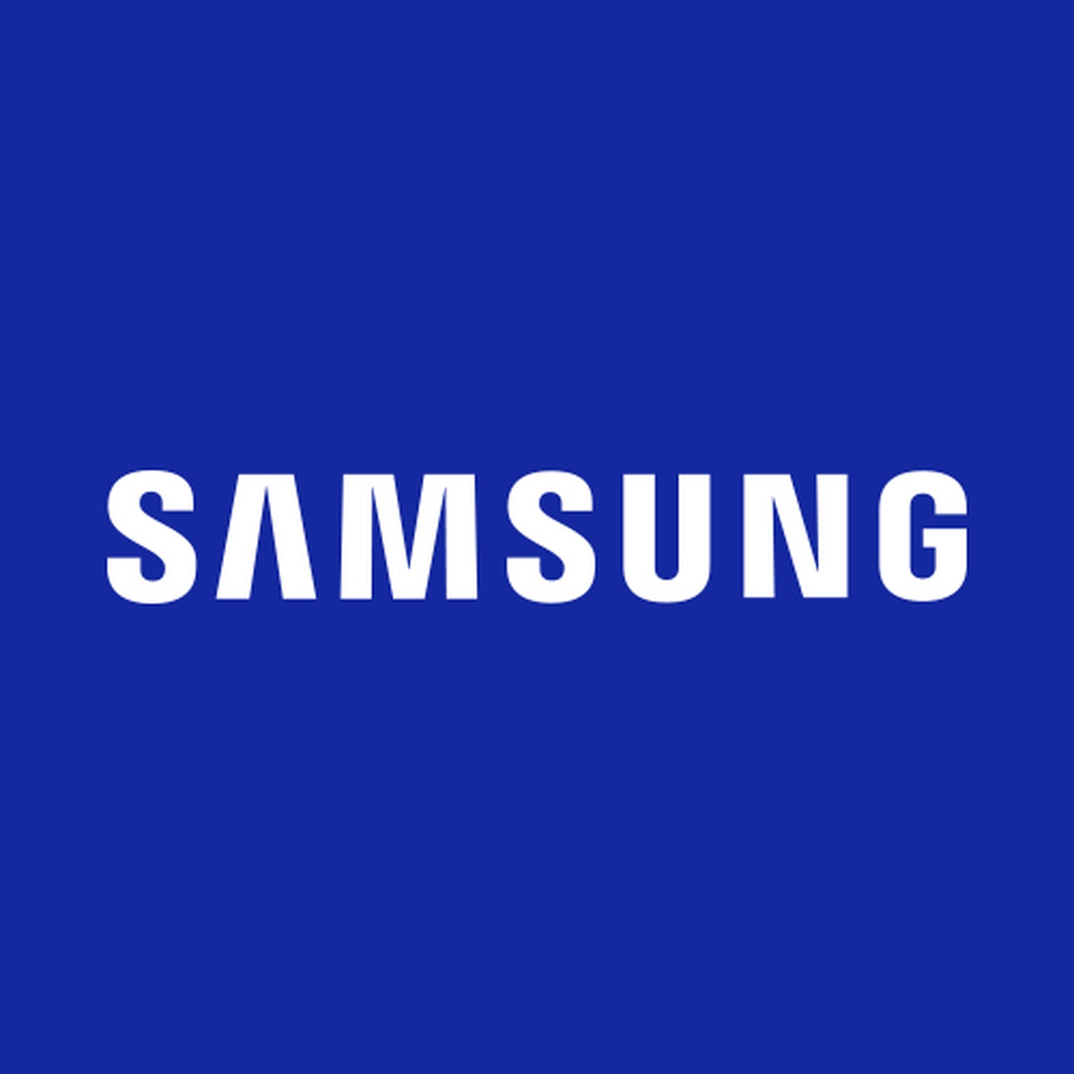 Samsung logo in white on a blue background