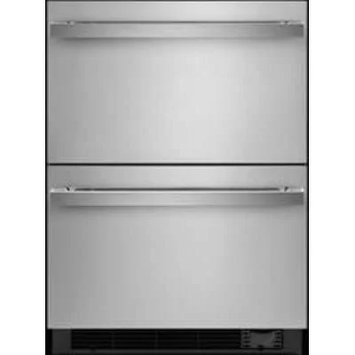 Front view of a JennAir 24-inch built-in undercounter unit with two stainless drawer fronts