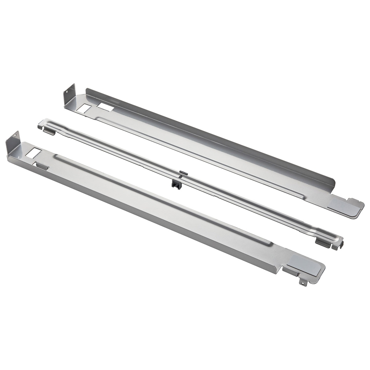LG stacking kit metal rails and a support bar shown as separate pieces