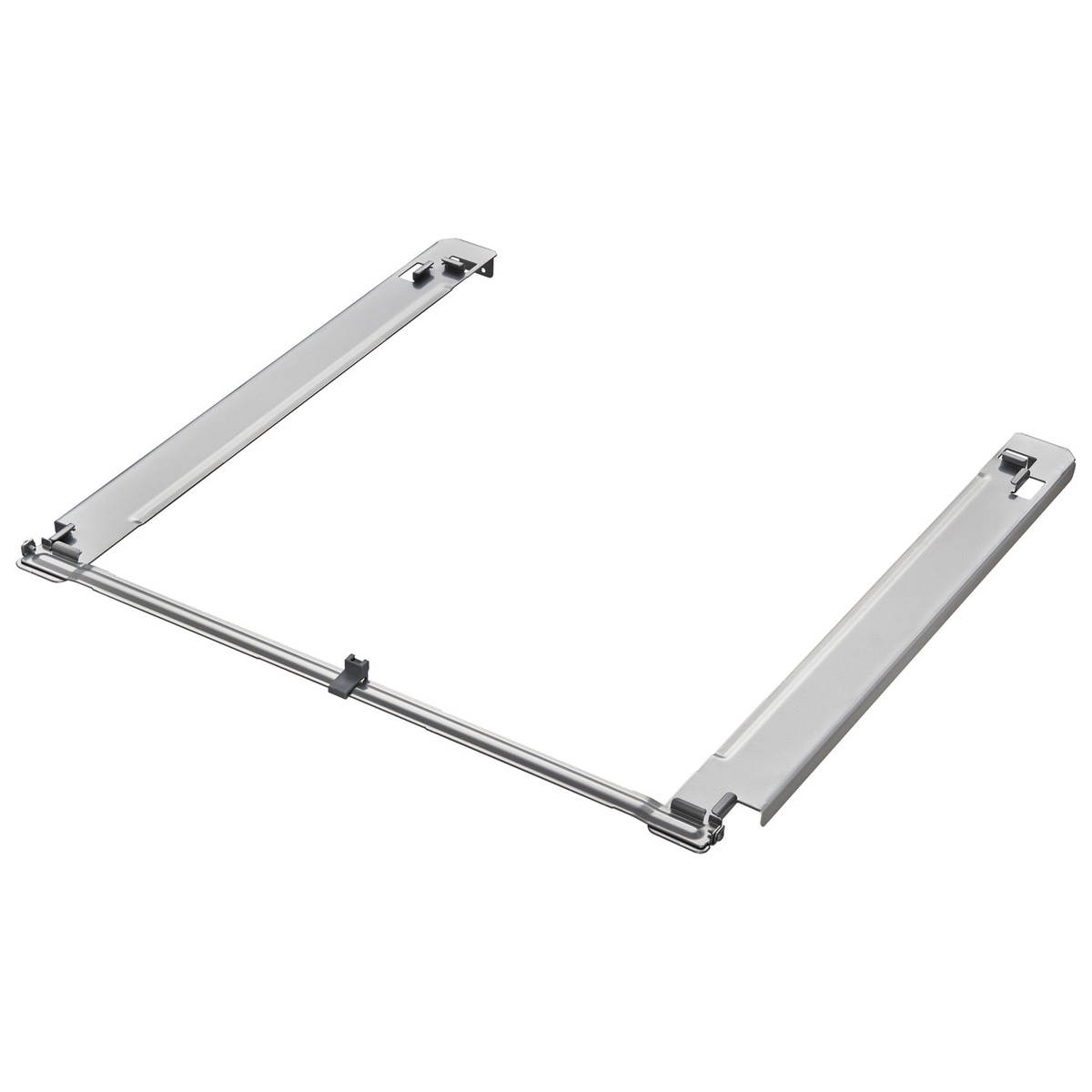 Assembled rectangular metal stacking frame for stacking a washer and dryer