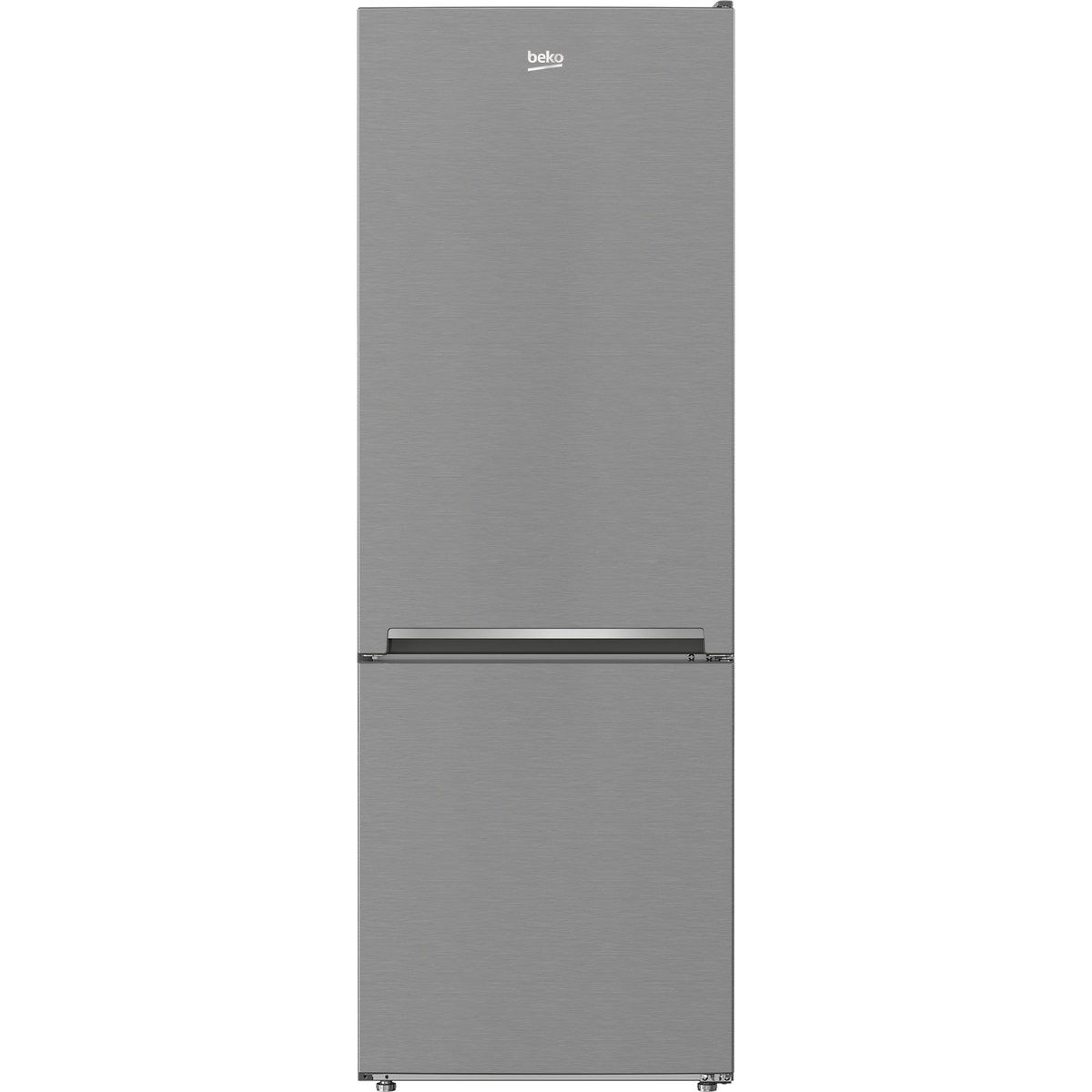 Front view of stainless steel Beko bottom-freezer refrigerator