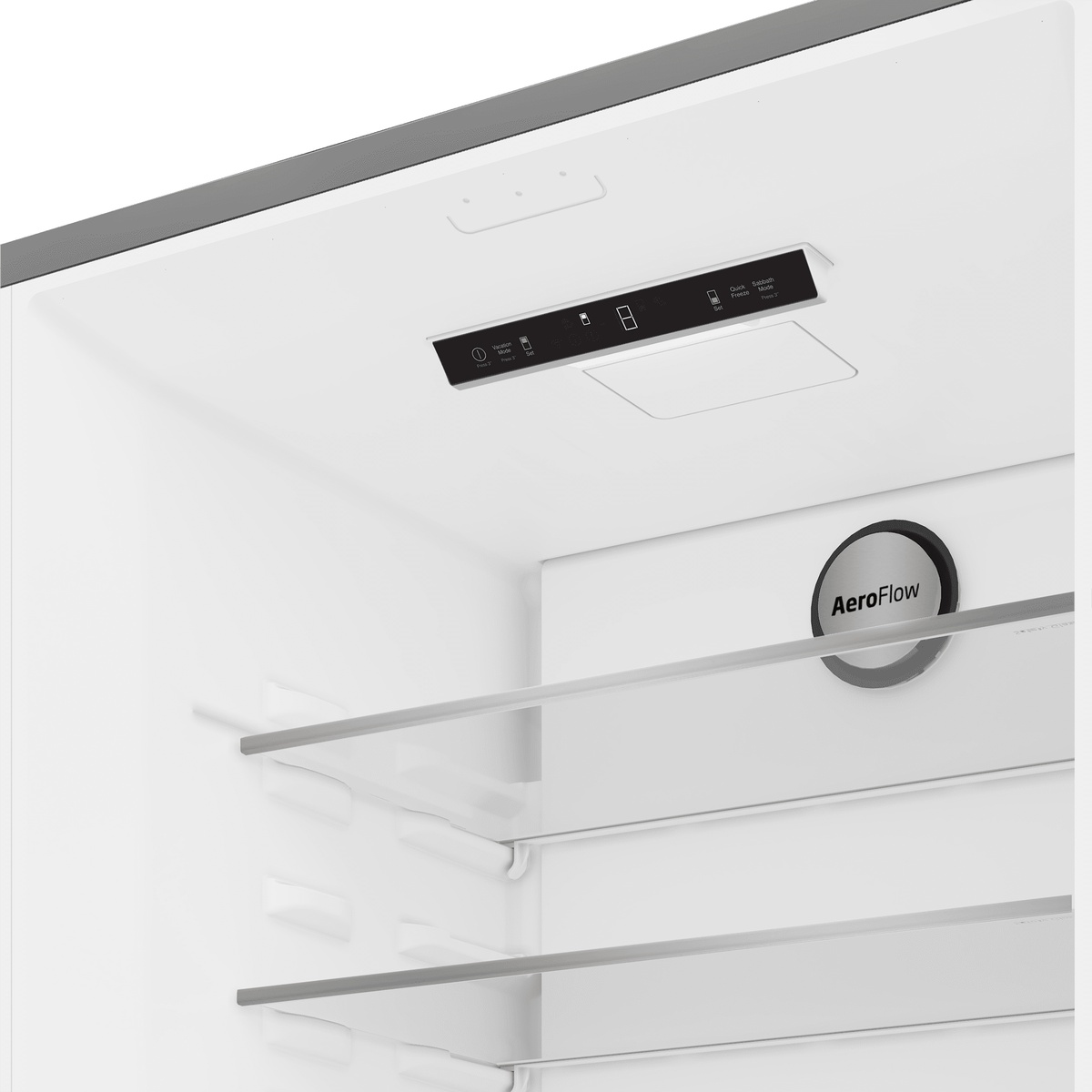 Interior top control panel and AeroFlow vent inside the refrigerator
