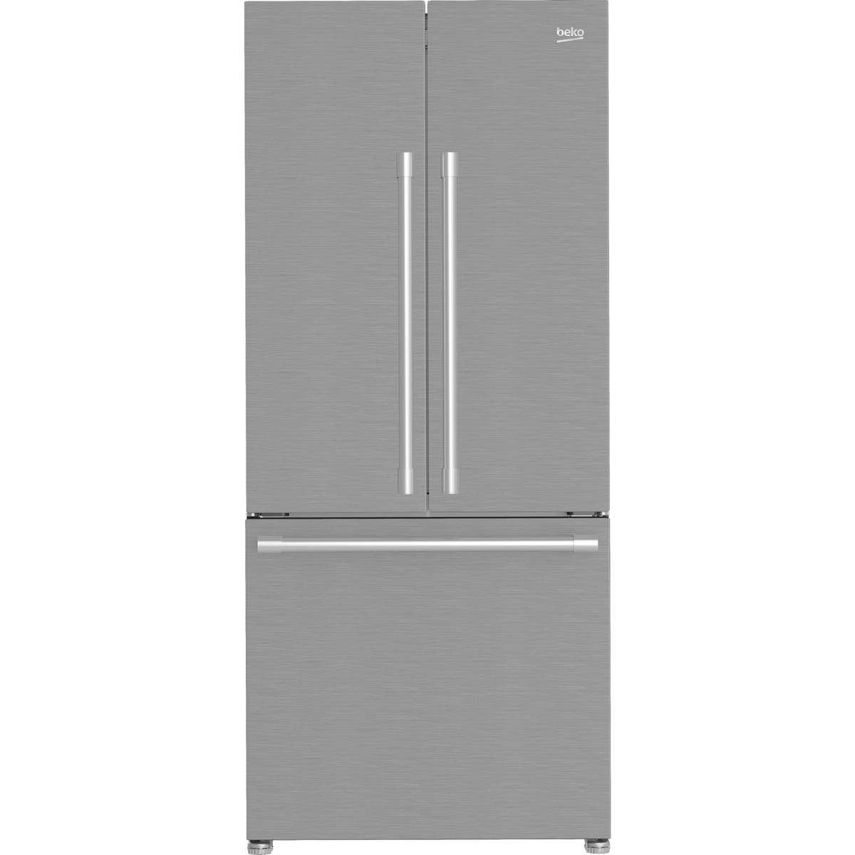 Front view of Beko stainless steel French door refrigerator