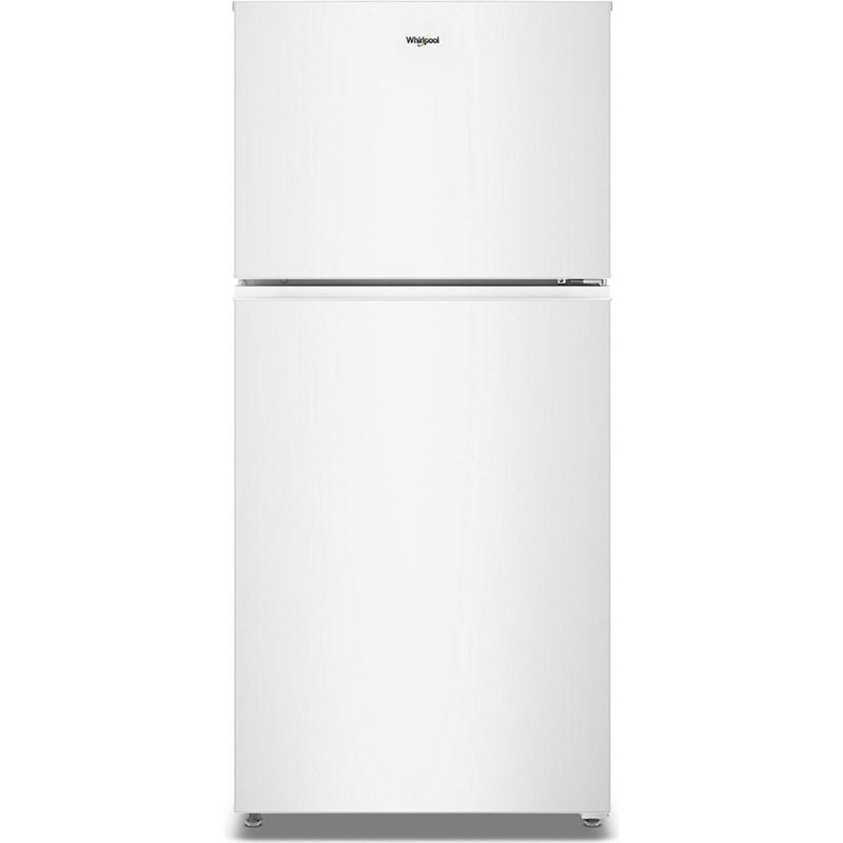 Whirlpool white top-freezer refrigerator front view