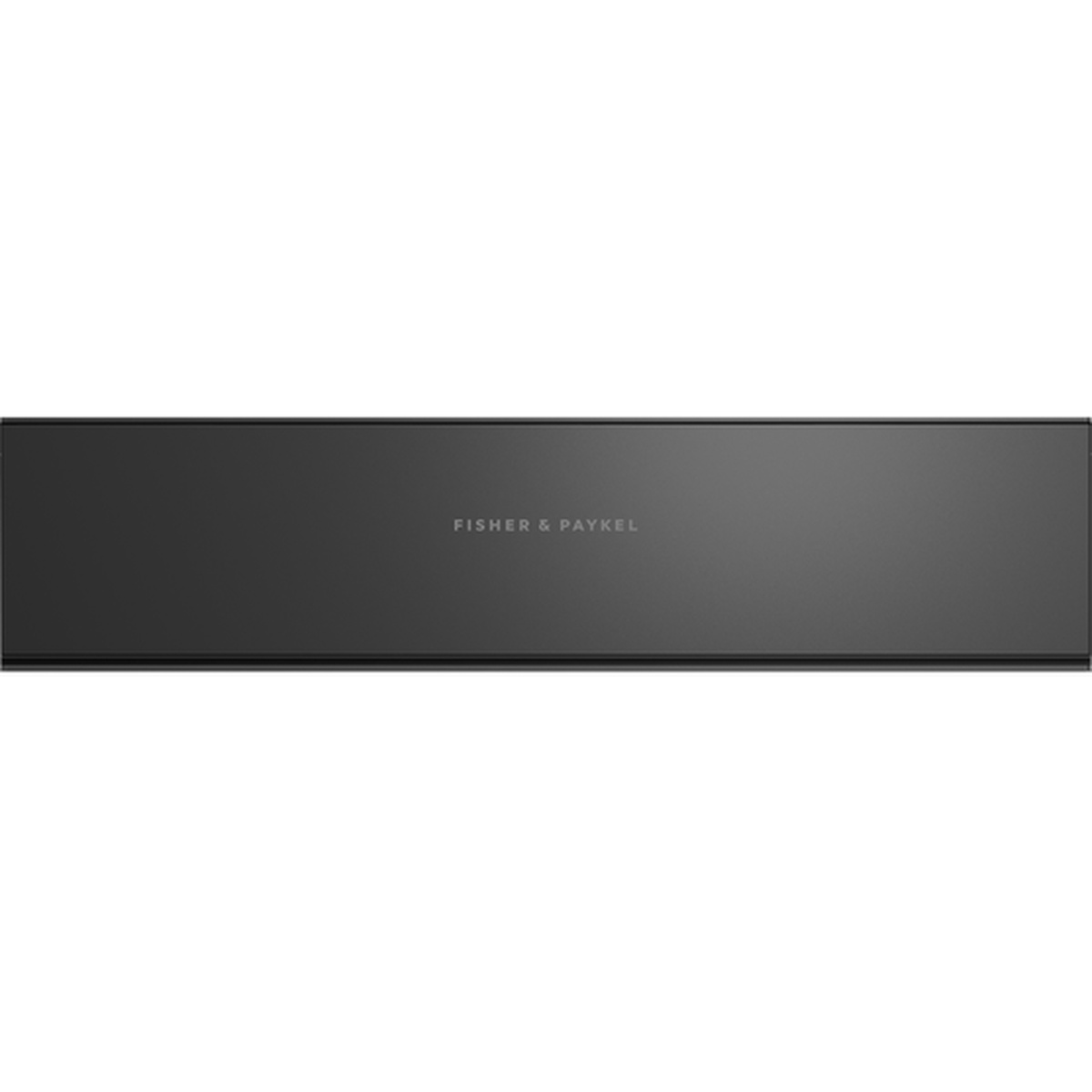 Front view of a Fisher & Paykel vacuum seal drawer in a black finish with centered logo