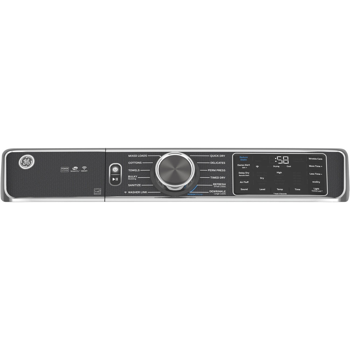 GE dryer control panel with cycle dial and digital display