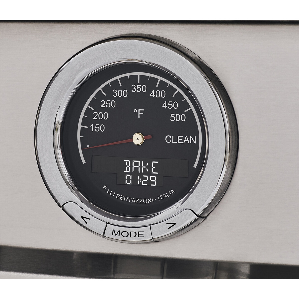 Bertazzoni round oven temperature gauge with Fahrenheit scale and a digital display