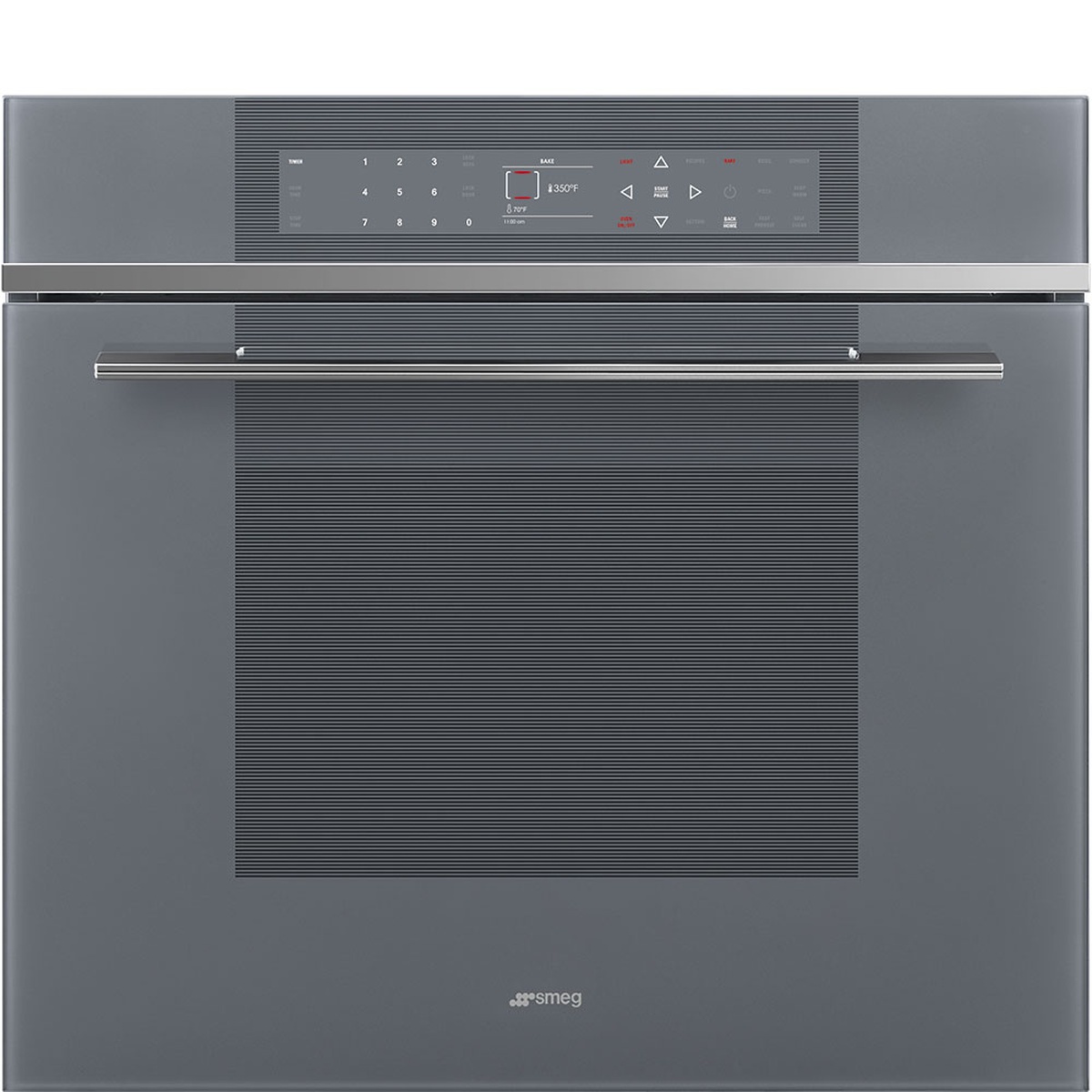 Front view of Smeg Linea wall oven with full-touch control panel