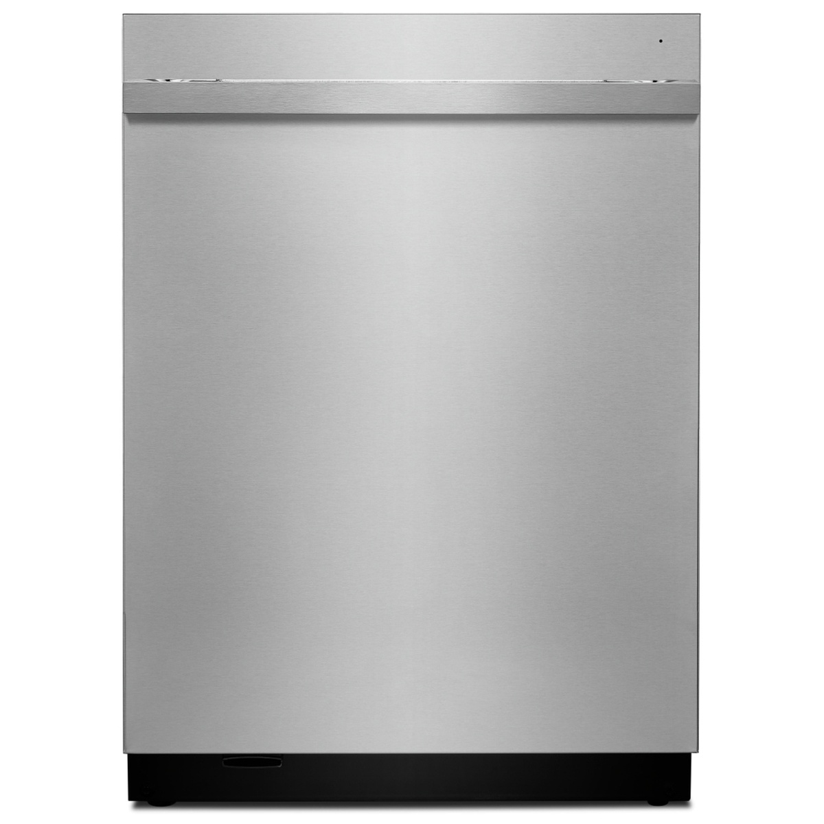Front view of a JennAir built-in dishwasher with a stainless panel
