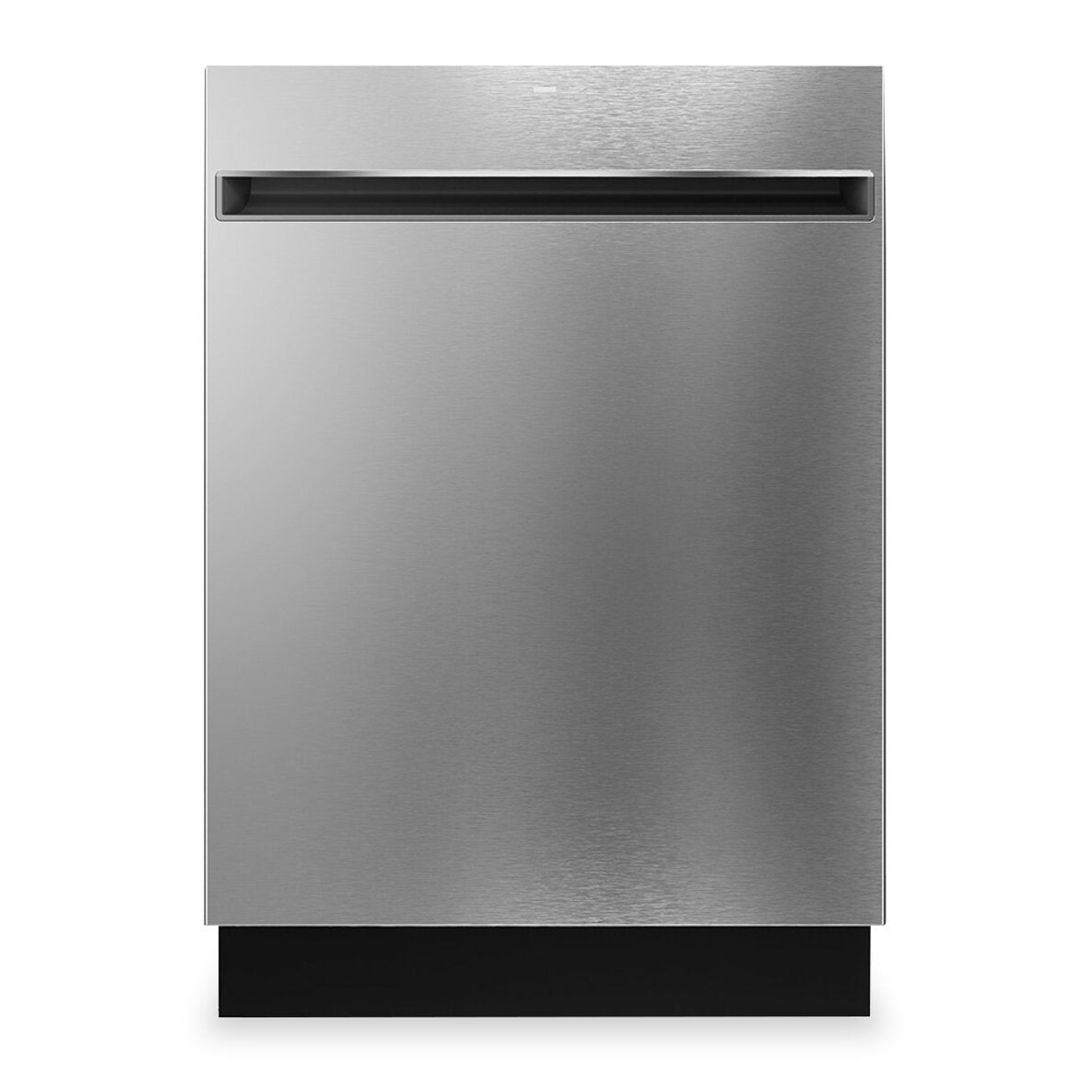 Front view of a fingerprint-resistant stainless steel built-in dishwasher with a recessed handle