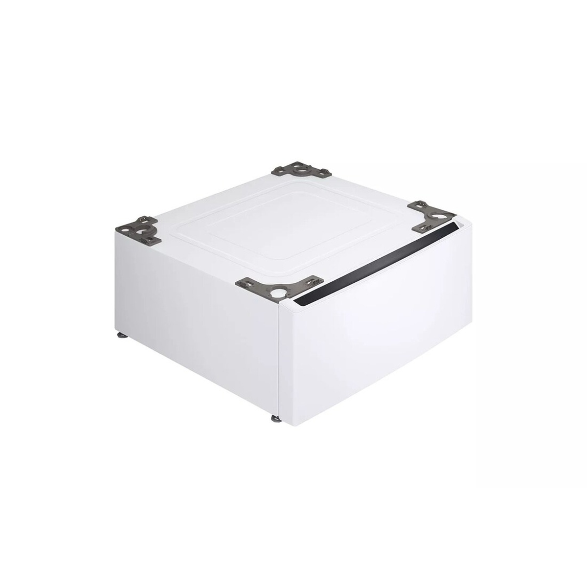 Angled view of a closed white LG 27-inch pedestal storage drawer