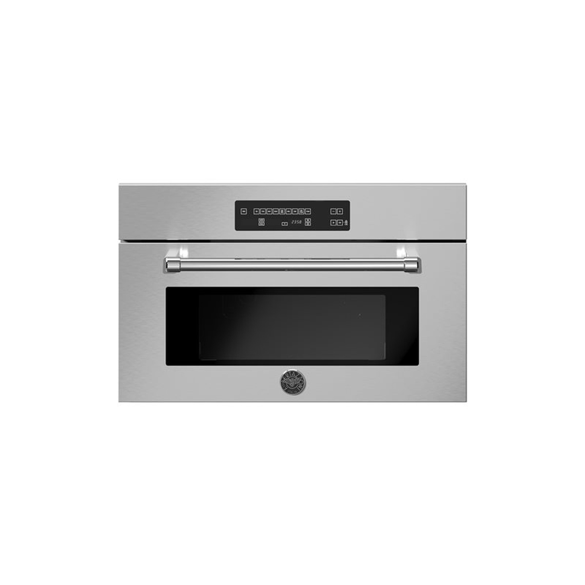 Front view of the Bertazzoni Master Series 30 in convection steam oven in stainless steel with a touch control panel and horizontal handle