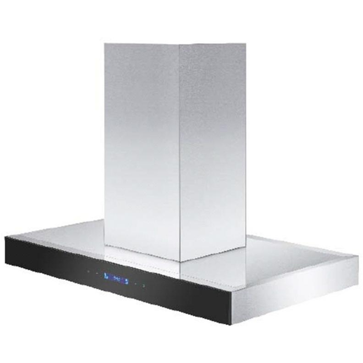 Stainless steel 36-inch island range hood with rectangular chimney and front control panel