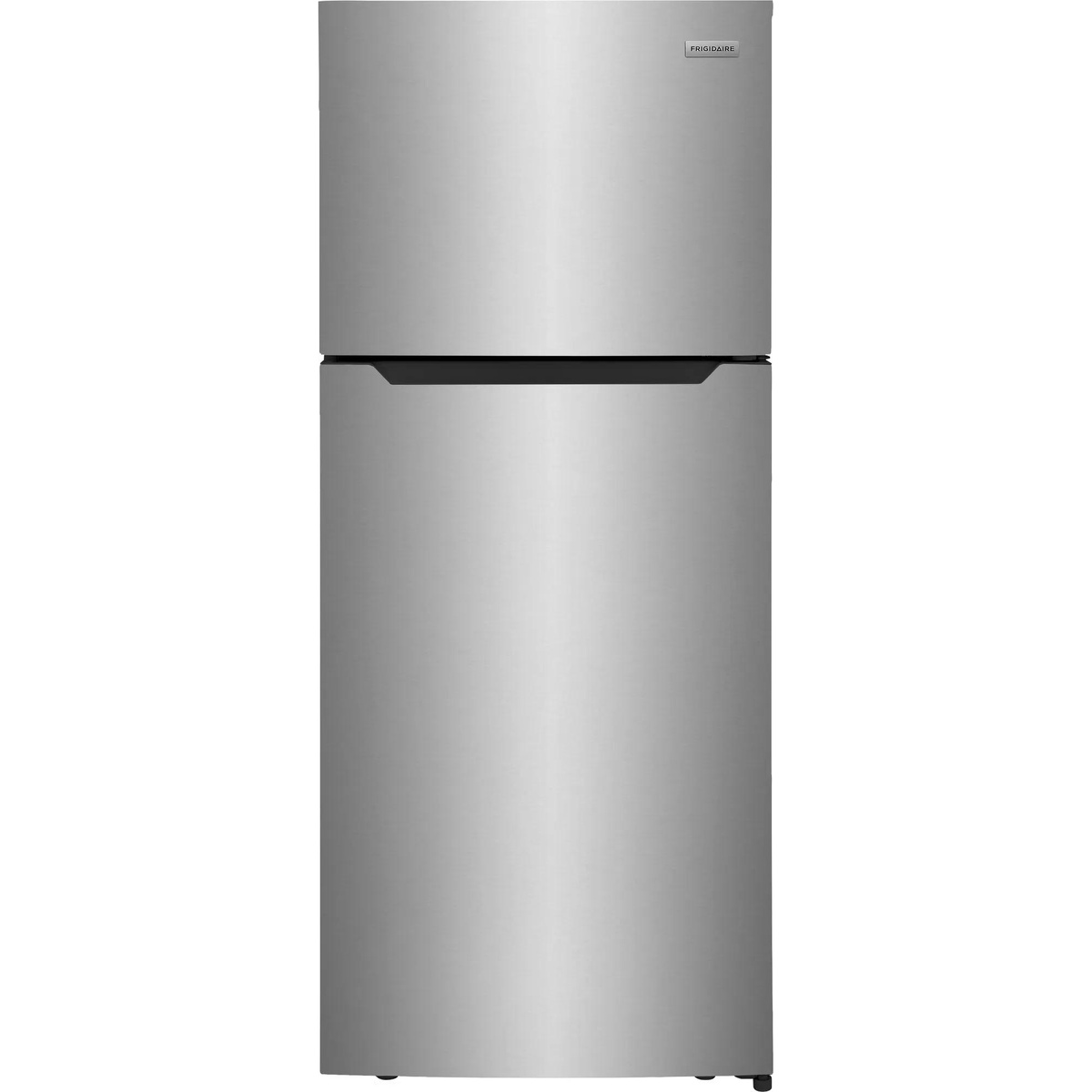 Front view of a Frigidaire top-freezer refrigerator with a clean, minimalist exterior