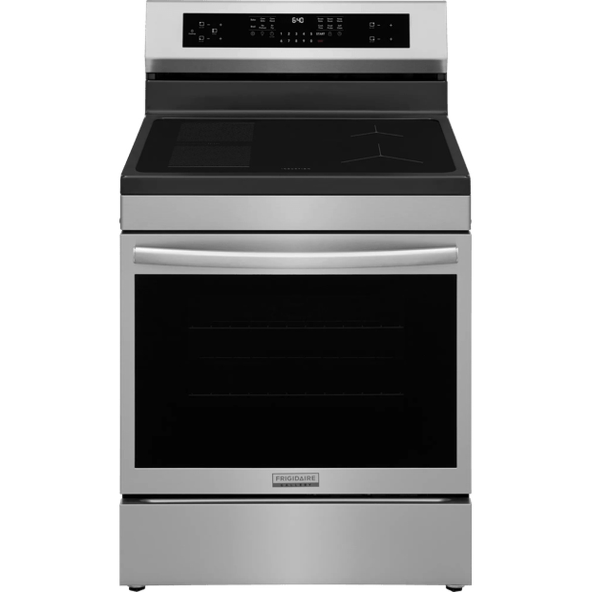 Frigidaire Gallery GCRI306TBF 30-inch freestanding range with smooth glass cooktop, touch controls, and stainless steel finish, front view