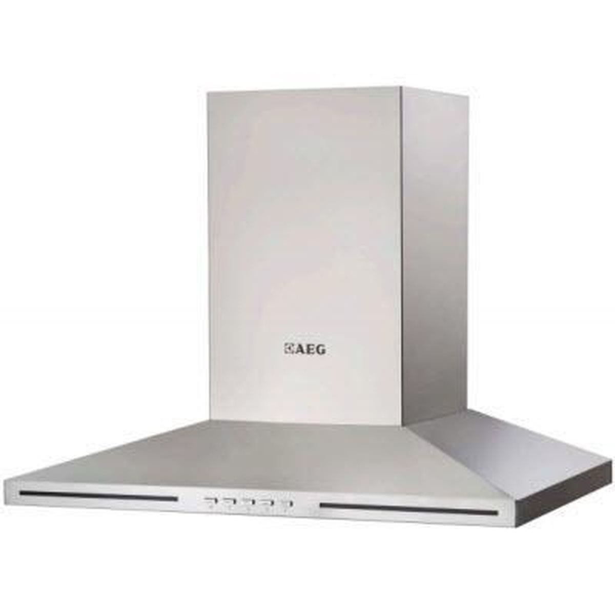 AEG Perfekt Pyramid 30 stainless steel wall-mount chimney range hood with electronic control panel buttons along the front lower edge
