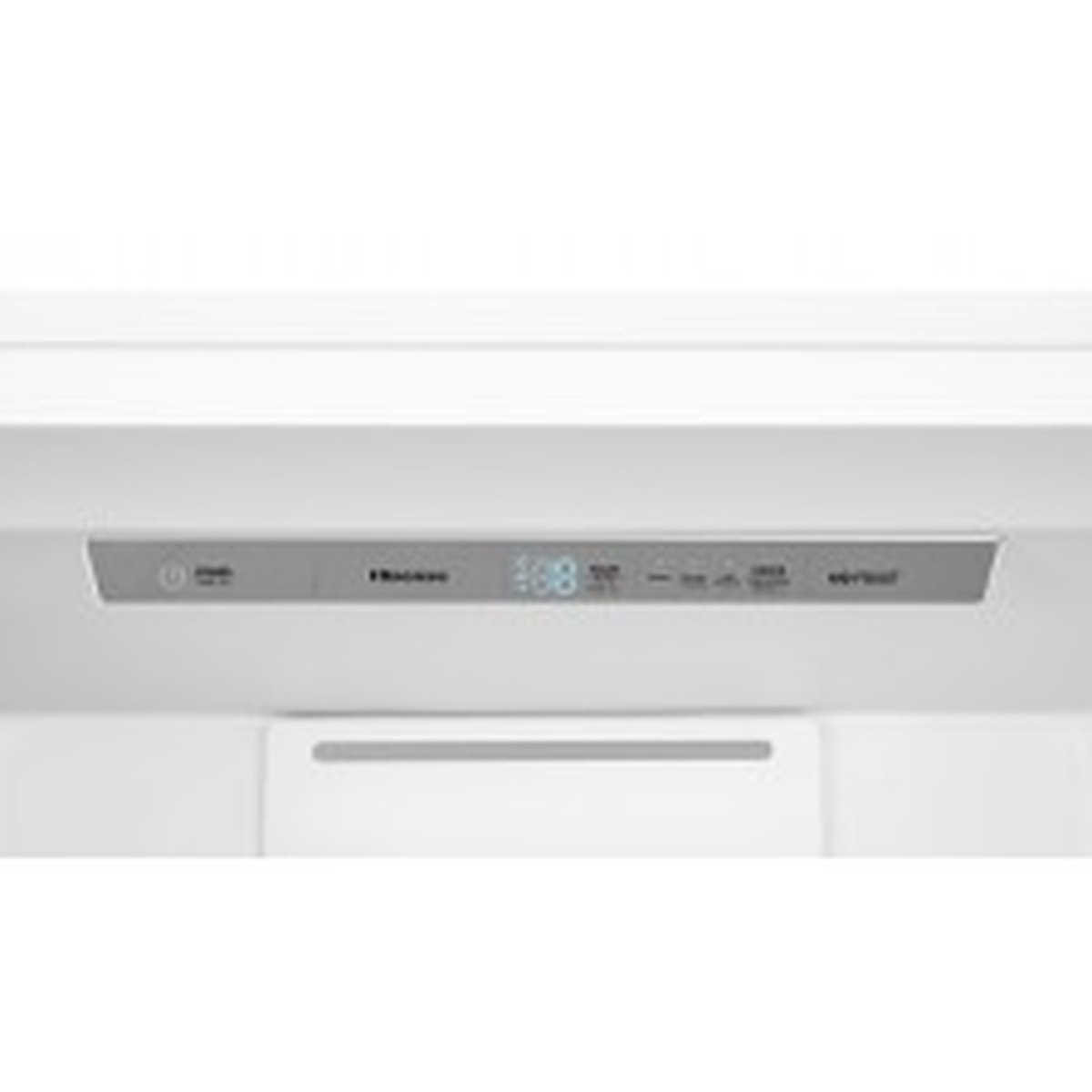 Close-up of freezer top control panel with digital display and buttons