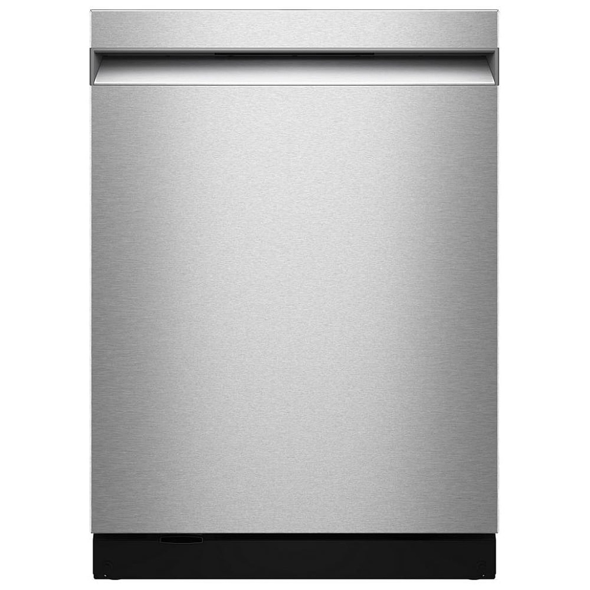 Front view of KitchenAid stainless steel dishwasher with pocket handle