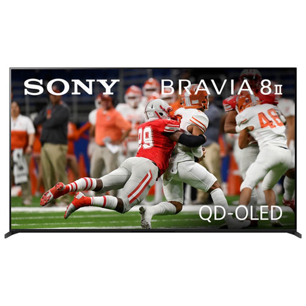 Front view of the Sony BRAVIA 8 II TV showing QD-OLED branding on screen